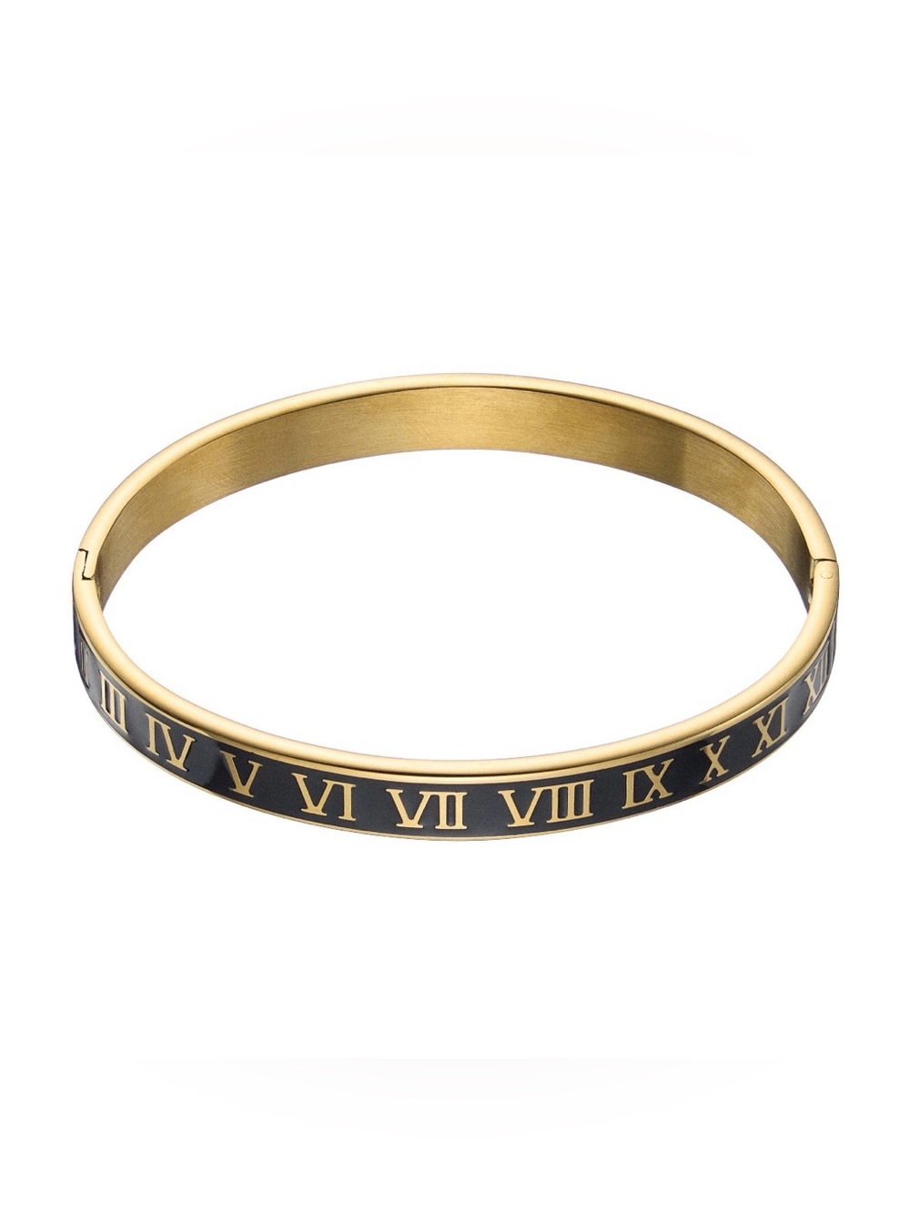 Gold and Black Roman Numeral Bangle Bracelet